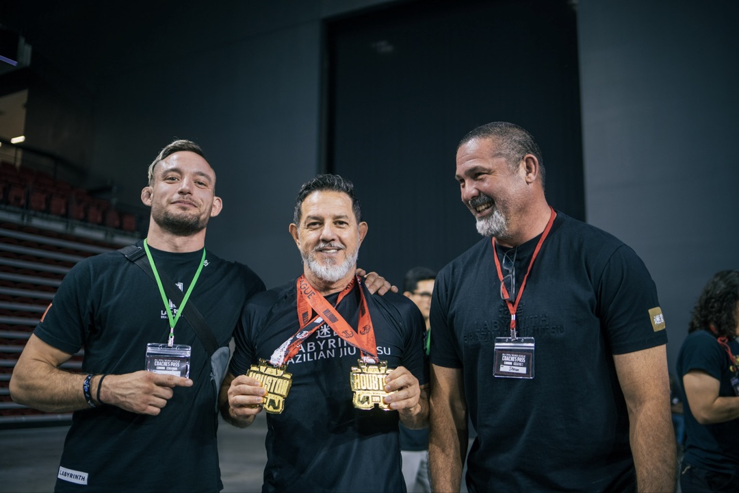 Labyrinth BJJ coaches celebrating gold medals at JJWL Houston